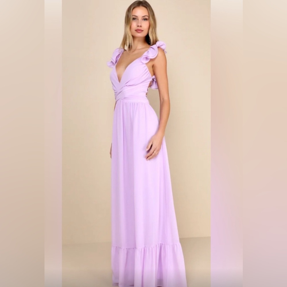 Lulu's Lavender Ruffle Soirée Celebration Maxi Dress